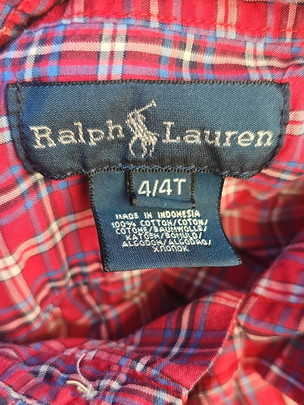 Ralph Lauren Red Blue Plaid Button Front Top 4 4T Toddler Boys Dress Shirt